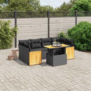 Polyrattan Kerti Ülőgarnitúra - 7 részes - Fekete