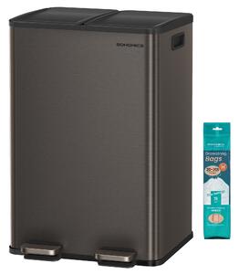 SONGMICS szelektív konyhai szemetes, 2 x 30 L, lágy záródás, palaszürke