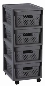 Curver Infinity Dots 4×11 l-es tárolóállvány fiókokkal, sötétszürke