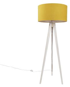 Állólámpa háromlábú állvánnyal, fehér színben, sárga szövetbúrával, 50 cm - Tripod Classic