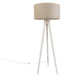 Állólámpa háromlábú állvánnyal, fehér színben, világosbarna szövetbúrával, 50 cm - Tripod Classic