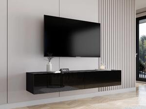 TV-állvány Vilrin I, Közepes sűrűségű farostlemez, Laminált forgácslap, 30x180x40cm, Fényes fekete, Fekete