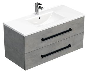 Fürdőszobaszekrény fekete fogantyúval és mosdókagylóval SAT Cube Way 100x53x46 cm betonszőnyeg CUBE46C1002BEMOD
