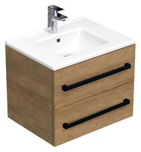 Fürdőszobaszekrény fekete fogantyúval és mosdókagylóval SAT Cube Way 60x53x46 cm tölgy Hickory matt CUBE46C602DHMOD