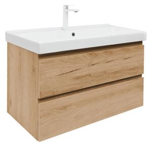 Fürdőszobaszekrény 2 fiókos mosdókagylóval SAT B-Way 99x50x45 cm matt tölgy BWAY2100OAKU1BBI