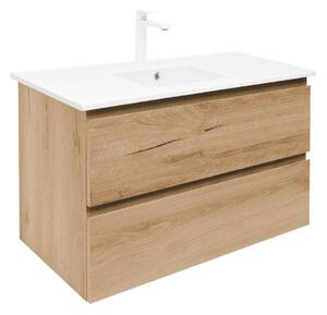 Fürdőszobaszekrény 2 fiókos mosdókagylóval SAT B-Way 99x50x45 cm matt tölgy BWAY2100OAKU4B2