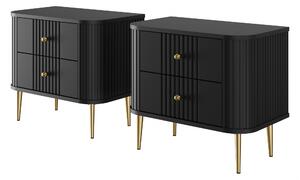 Éjjeliszekrények készlet Vesper 56 cm - fekete / arany lábak