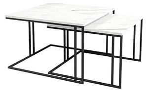 Dohányzóasztal szett Oswego 110, Fém, 50x76cm, Fehér márvány, Fekete