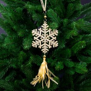 Organza csíkos csillogó arany hópihe karácsonyfadísz 24cm