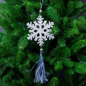 Organza csíkos csillogó ezüst hópihe karácsonyfadísz 24cm