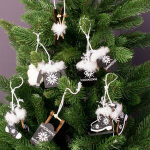 6 darabos szőrmés fa karácsonyfadísz szett 3.2cm x 7.5cm, 3.5cm x 4.5cm - Fekete