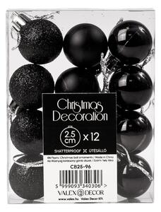 12db-os 2.5cm-es karácsonyi gömb szett - Fekete