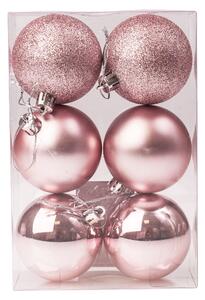 6db-os 6cm-es karácsonyi gömb szett - Rózsaszín