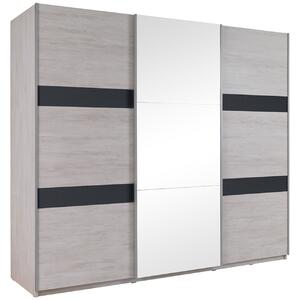 BUTORLINE Tolóajtós szekrény tükörrel 250 DENVER DV01 fehér tölgy / grafit fényes