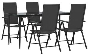 5 részes fekete polyrattan kerti étkezőgarnitúra