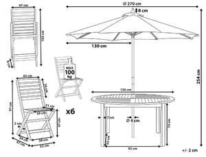 Hatszemélyes akácfa kerti TOLVE étkezőgarnitúra napernyővel (12 opció)