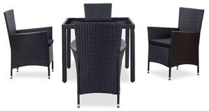 Kertbútor - Polyrattan Étkezőgarnitúra - Fekete - 5 részes