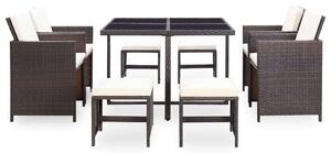 Kültéri Polyrattan Étkezőszett - 9 részes - Barna