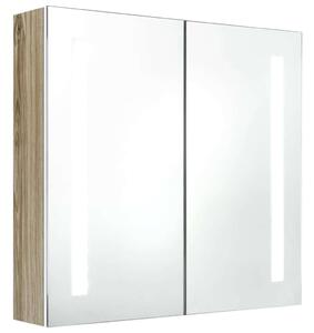 Fehér, tölgyszínű led-es tükrös fürdőszobaszekrény 62x14x60 cm