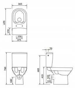 Cersanit CITY - WC kombi + antibakteriális ülőke lassan záródó funkcióval, vízszintes hulladék, vízellátás alulról, K35-038
