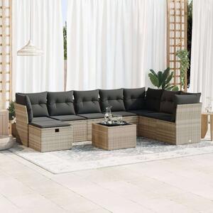 VidaXL Polyrattan Kerti Ülőgarnitúra - 9 részes, Világosszürke