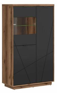 Könyvespolc Fivale 103, Zárt, Ajtókkal, Edzett üveg, Laminált forgácslap, 157x94x43cm, Fekete, Sötét delanói tölgy