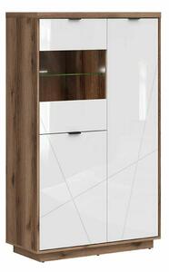 Könyvespolc Fivale 103, Zárt, Ajtókkal, Edzett üveg, Laminált forgácslap, 157x94x43cm, Fényes fehér, Sötét delanói tölgy
