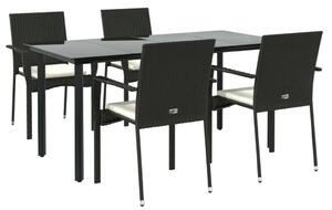 5 részes fekete polyrattan kerti étkezőgarnitúra párnákkal