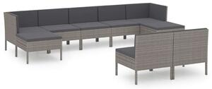 Polyrattan Kerti Bútorszett - 9 részes - Szürke