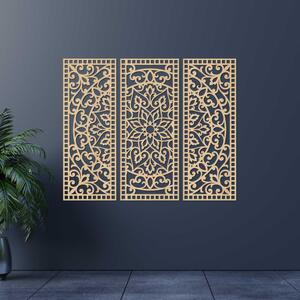Virágos mandala fából – bohém, 3 darabos fali dekoráció | TRIPTYCH