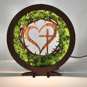 LED lámpa mohával, szívvel és kereszttel | Wenge diófa