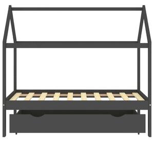Sötétszürke tömör fenyőfa gyerekágykeret fiókkal 80 x 160 cm