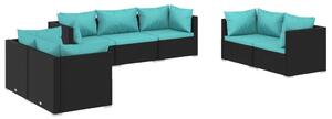 Polyrattan Kerti Ülőgarnitúra - 7 részes - Fekete