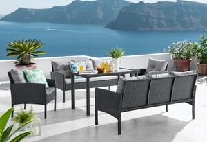 KONDELA Kerti 5 részes rattan szett, fekete/szürke, LERON