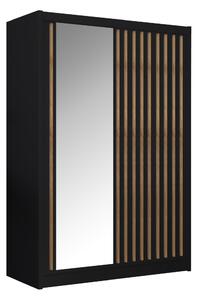 KONDELA Tolóajtós szekrény, fekete/craft tölgy, 150x215 cm, LADDER