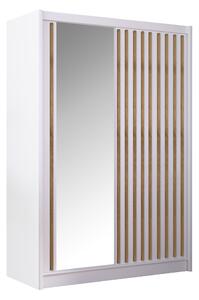 KONDELA Tolóajtós szekrény, fehér/craft tölgy, 150x215 cm, LADDER