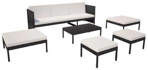 Polyrattan Kerti Bútorszett - 6 részes - Fekete
