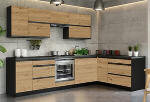 KONDELA Univerzális sarok konyhabútor 300x180, artisan tölgy/fekete, BRECK
