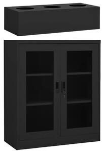 Antracitszürke acél irodai szekrény ültetőládával 90x40x128 cm