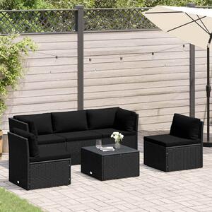 4 részes fekete polyrattan kerti bútorszett párnákkal