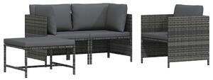 4 részes szürke polyrattan kerti kanapészett párnákkal