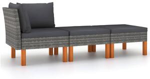 3 részes polyrattan és tömör eukaliptuszfa kerti ülőgarnitúra