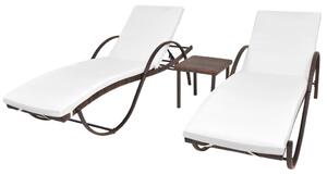 2 db barna polyrattan napozóágy asztallal