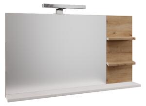 KONDELA Tükör LED világítással, fehér/artisan tölgy, CUBO CUB04