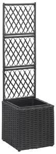 Fekete rácsos polyrattan magaságyás 1 kaspóval 30 x 30 x 107 cm