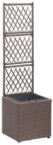 Barna rácsos polyrattan magaságyás 1 kaspóval 30 x 30 x 107 cm