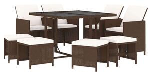 Polyrattan Kerti Étkezőgarnitúra - 9 részes - Barna