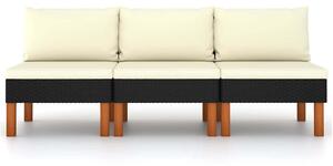 3 db polyrattan és tömör eukaliptuszfa középső kanapé