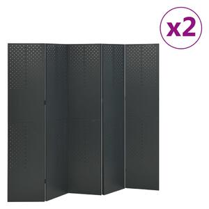 2 db antracitszürke acél 5-paneles térelválasztó 200 x 180 cm