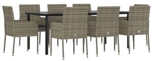 Polyrattan Kerti Étkezőszett - 9 részes - Fekete/Szürke
